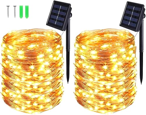 BOLWEO [2 Stück] Solar Lichterkette Aussen, 20M 200 LED Lichterkette Außen Wasserdicht Beleuchtung für Weihnachten,Halloween,Garten,Terrasse,Hof,Bäume,Party,Hochzeit,Innen/Außen Dekoration(Warmweiß) von BOLWEO