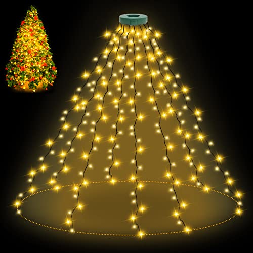 Christbaumbeleuchtung mit Ring，BOLWEO 2m 280LED mit 8 Girlanden Weihnachtsbaum Lichterkette mit 8 Modi,IP44 Wasserdicht,Memory and Timing Funktion für Weihnachtsbaumschmuck-Warmweiß von BOLWEO