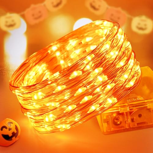 Halloween Lichterkette Dekorationen BOLEWO 3M 30LED Batteriebetriebene Lichterkette Wasserdicht für Außen Innen Weihnachtsbaum Garten Party Fenster Kürbis Dekoration, Orange von BOLWEO