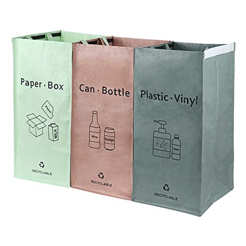 3 Packungen Recycling-Taschen, Rosa, Grün, Grau mit Griff, separater Sortier-Organizer, gewebte Abfallbehälter, Tasche, 107 l, wasserdicht, für Küche, Zuhause, Büro, leicht zu reinigen, Bomei-Pack 3 Packungen Recycling-Taschen, Rosa, Grün, Grau mit Griff, separater Sortier-Organizer, gewebte Abfallbehälter, Tasche, 107 l, wasserdicht, für Küche, Zuhause, Büro, leicht zu reinigen, Bomei-Pack von BOMEI PACK