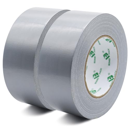 BOMEI PACK 2 Rollen Gewebeband, 50 mm x 50 m, graues Klebeband, stark, mit Stoff verstärkt, für den Innen- und Außenbereich (Silber) von BOMEI PACK