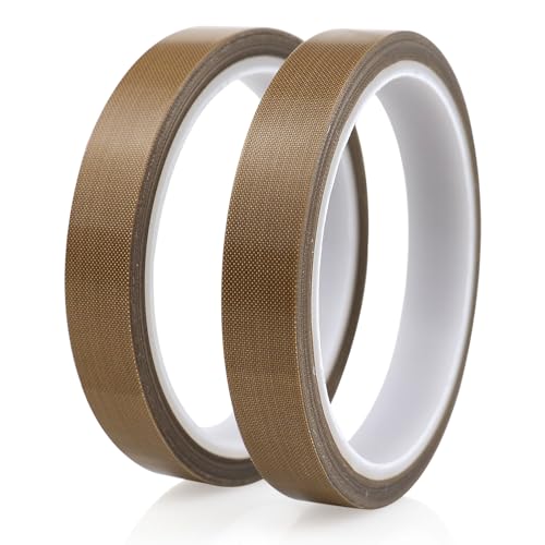 BOMEI PACK 2 Stück 15mmx10m x0.18mm(T) Selbstklebend Teflonband, Hochtemperaturband, PTFE Glasgewebeband/Glasklebeband, High Temp Klebeband, Hitzebeständig bis 260°C von BOMEI PACK