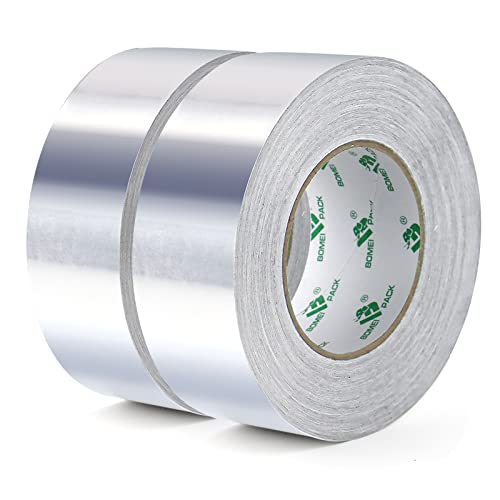 BOMEI PACK Aluminium Klebeban 2 Rollen 50mm x 50 m, selbstklebendes Alu-Klebeband-Aluband, Wasserdichtes- und hitzebeständiges Band zum Versiegeln, Reparieren und Isolieren von BOMEI PACK