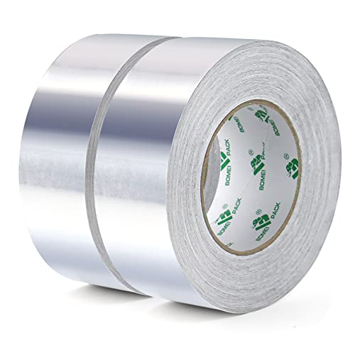 BOMEI PACK Aluminiumband, 50 mm x 50 m, Hochtemperaturband, Reparaturband aus Aluminium für Leitungen, Klimaanlagen, 2 Rollen Aluminium-Klebeband von BOMEI PACK