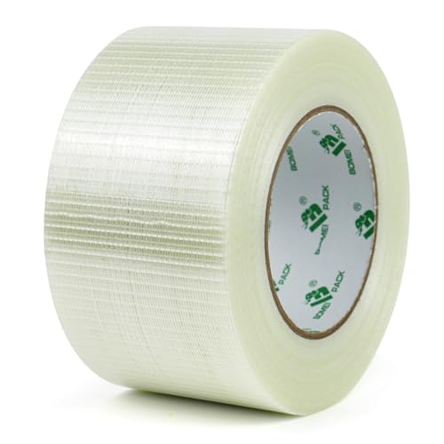 BOMEI PACK Klebeband aus Glasfaser, Glasfaserband 75 mm x 50 m, verstärktes Klebeband, geeignet für schwere Verpackung von BOMEI PACK