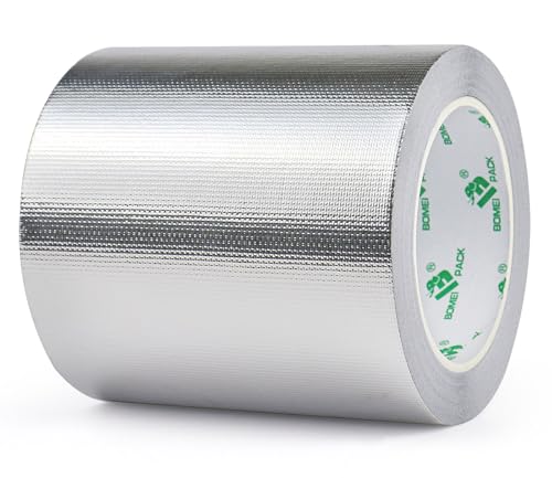 BOMEI PACK Netzverstärkt Aluminium Klebeban 120mm x 20 m, selbstklebendes Alu-Klebeband-Aluband, Wasserdichtes- und hitzebeständiges Band zum Versiegeln, Reparieren und Isolieren von BOMEI PACK
