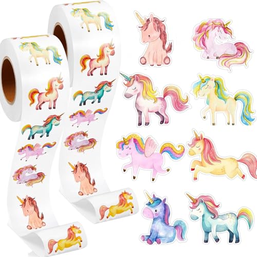 1000 Stück Einhorn Aufkleber Unique Einhorn Sticker Einhorn Roll Sticker Tier Belohnungsaufkleber Für Laptop, Autos, Motorrad, Fahrrad, Skateboard, Gepäck, Koffer, Diy Party Supplies (Einhorn) von BOMULEZG