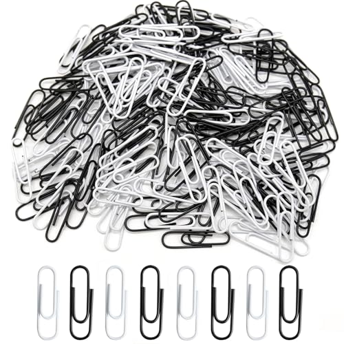 200 Stück Büroklammern Metall Bunt Aktenklammern Set Wiederverwendbare Paper Clips 33mm Briefklammern Bunt Paper Clips mit Aufbewahrungsbox für Büro Dateien Schule Papiere (Black and white) von BOMULEZG