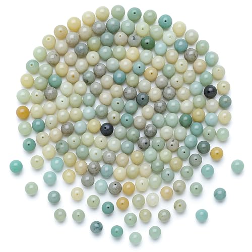8mm Naturstein Perlen Set, Runde Edelsteinperlen zum Auffädeln, Schmuckperlen für DIY Armbänder & Halsketten, Kristall Beads für Schmuckherstellung – Verschiedene Steinsorten (Amazon Stone) von BOMULEZG