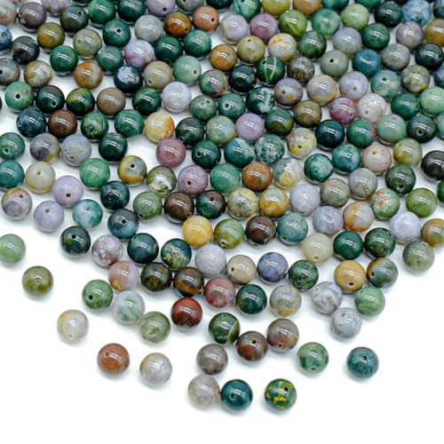 8mm Naturstein Perlen Set, Runde Edelsteinperlen zum Auffädeln, Schmuckperlen für DIY Armbänder & Halsketten, Kristall Beads für Schmuckherstellung – Verschiedene Steinsorten (Indischer Achat) von BOMULEZG