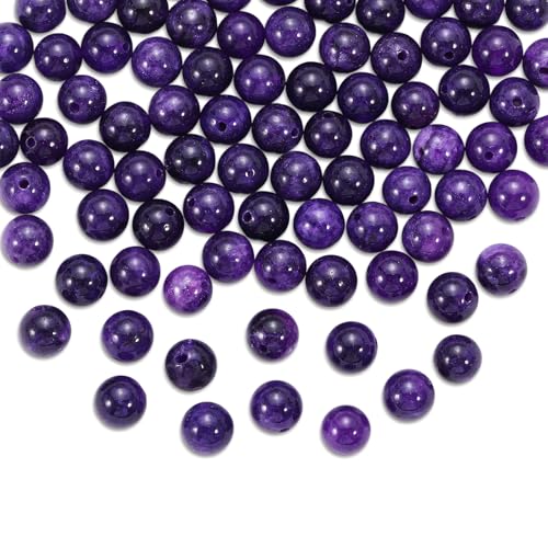 8mm Naturstein Perlen Set, Runde Edelsteinperlen zum Auffädeln, Schmuckperlen für DIY Armbänder & Halsketten, Kristall Beads für Schmuckherstellung – Verschiedene Steinsorten (Lila) von BOMULEZG