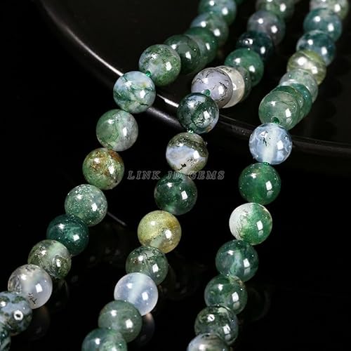 8mm Naturstein Perlen Set, Runde Edelsteinperlen zum Auffädeln, Schmuckperlen für DIY Armbänder & Halsketten, Kristall Beads für Schmuckherstellung – Verschiedene Steinsorten (Wassergras) von BOMULEZG