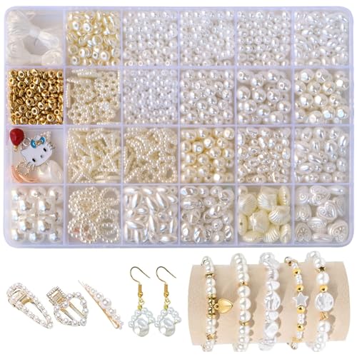 BOMULEZG Weiße Perlen Set zum Armbänder Selber Machen, DIY Schmuck Bastelset für Mädchen & Erwachsene, Perlen zum Auffädeln für Armband, Halskette, Geschenkideen (1) von BOMULEZG