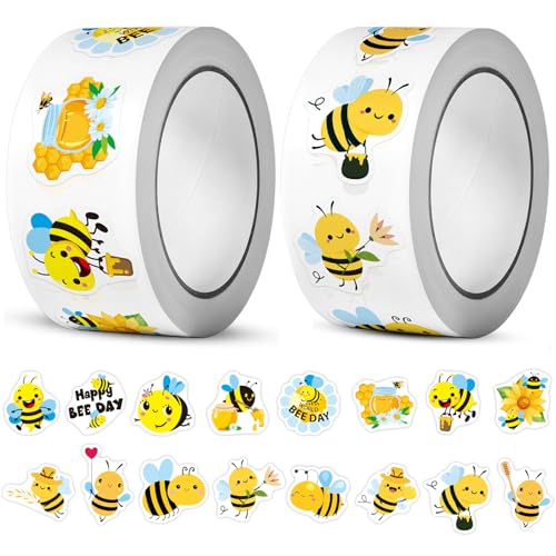 1000 Stück Biene Aufkleber – Niedliche Wasserfeste Belohnungsaufkleber für Kinder, Kleine Bienen Stickers, Rollenkleber für Scrapbooking & DIY Bastelprojekte, Bienen Aufkleber für Tiere (bee) von BOMULEZG