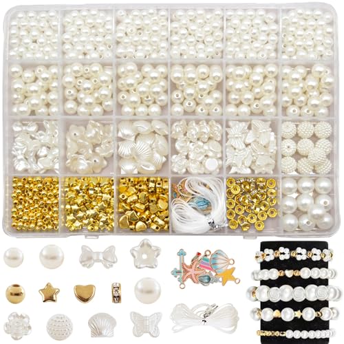 Weiße Perlen Set, Armband Set, Armbänder Selber Machen Perlen zum Auffädeln Weiße Perlen für Armbänder Perlen zum Auffädeln Erwachsene für DIY Beads for Jewellery Making Schaffung (2) von BOMULEZG