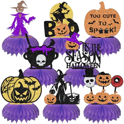 Halloween-Party-Mittelstück mit Wabenmuster, Kürbis-Hexen-Thema, Tischdekoration, Halloween, Geburtstag, Babyparty, Partyzubehör, Schwarz, Lila, 8 Stück von BOMXOI