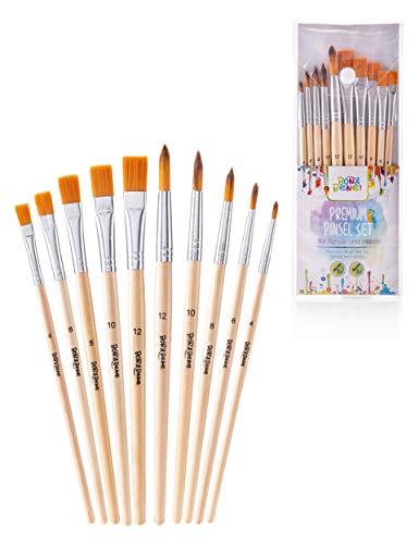 BON&BENE Pinsel-Set - Schulpinsel zum Malen mit Wasserfarben, Acryl, Ölfarben - Künstlerpinsel für Kinder & Erwachsene Holz Natur von BON&BENE