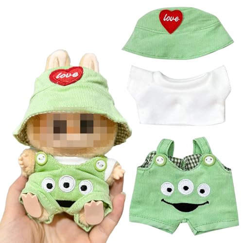 Labubu Puppenkleidung 17 cm Kleidung Kompatibel Mit Labubu Puppen Mit Hut T-Shirt Latzhose Bekleidungszubehör Puppenkleidung Für Labubu Kleidung Geschenke Für Sammler (Enthält Keine Puppen) von BONGSHAKALAKA