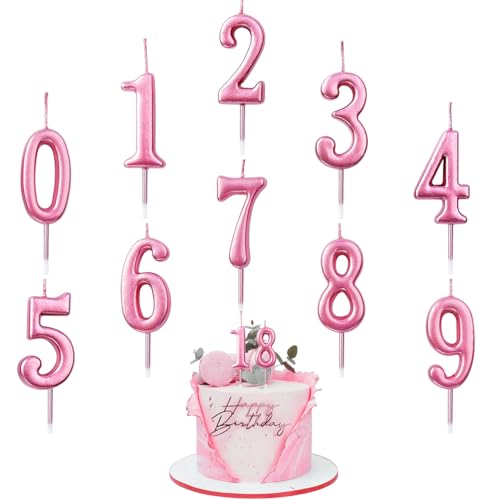 Geburtstagskerzen Zahlen,10 Stück Geburtstags Kerzen Set, Geburtstag Kerzen 0 bis 9 für Geburtstagsfeier Hochzeiten, Jubiläen, Firmenfeiern (Rose Rot) von BONHHC