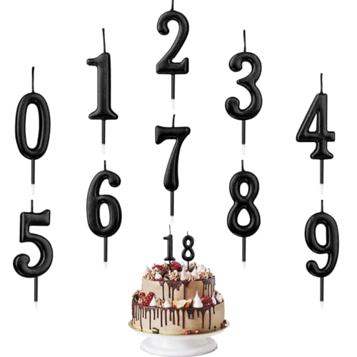 Geburtstagskerzen Zahlen,10 Stück Geburtstags Kerzen Set, Geburtstag Kerzen 0 bis 9 für Geburtstagsfeier Hochzeiten, Jubiläen, Firmenfeiern (Schwarz) von BONHHC