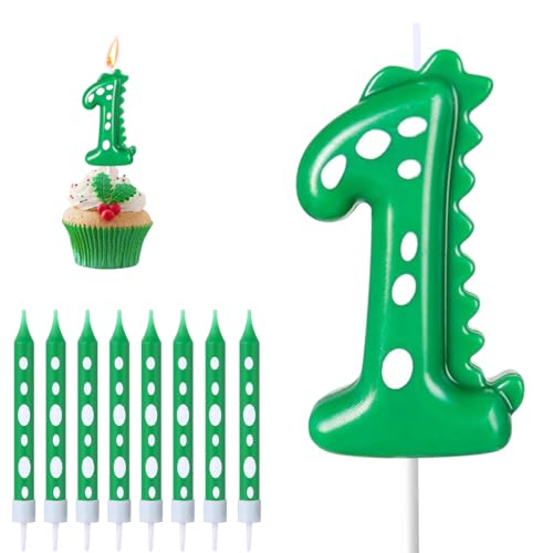 Geburtstagskerzen Zahlen 1, Dinosaurier Kerze 1. Geburtstag, Geburtstagskerzen kuchen mit 8 Lange Kerzen, Grün Kerzen Zahlen für Kuchen Dinosaurier Green Thema Party Deko Geburtstagskerzen Zahlen 1, Dinosaurier Kerze 1. Geburtstag, Geburtstagskerzen kuchen mit 8 Lange Kerzen, Grün Kerzen Zahlen für Kuchen Dinosaurier Green Thema Party Deko von BONHHC