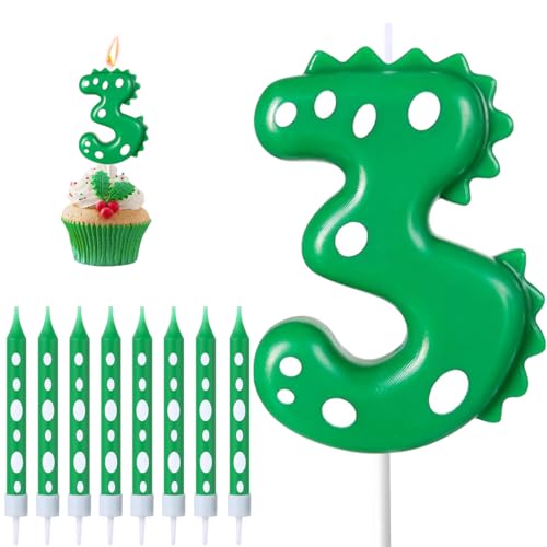 Geburtstagskerzen Zahlen 3, Dinosaurier Kerze 3. Geburtstag, Geburtstagskerzen kuchen mit 8 Lange Kerzen, Grün Kerzen Zahlen für Kuchen Dinosaurier Green Thema Party Deko Geburtstagskerzen Zahlen 3, Dinosaurier Kerze 3. Geburtstag, Geburtstagskerzen kuchen mit 8 Lange Kerzen, Grün Kerzen Zahlen für Kuchen Dinosaurier Green Thema Party Deko von BONHHC