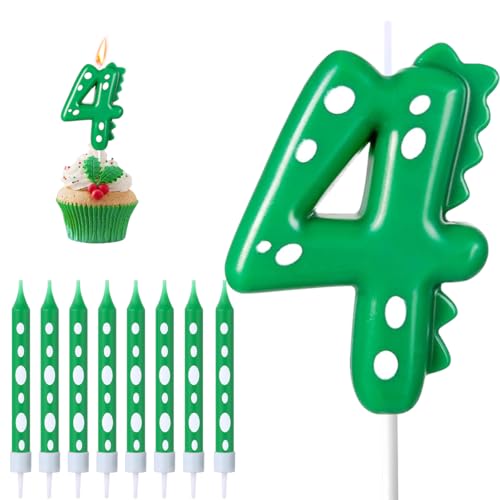Geburtstagskerzen Zahlen 4, Dinosaurier Kerze 4. Geburtstag, Geburtstagskerzen kuchen mit 8 Lange Kerzen, Grün Kerzen Zahlen für Kuchen Dinosaurier Green Thema Party Deko Geburtstagskerzen Zahlen 4, Dinosaurier Kerze 4. Geburtstag, Geburtstagskerzen kuchen mit 8 Lange Kerzen, Grün Kerzen Zahlen für Kuchen Dinosaurier Green Thema Party Deko von BONHHC