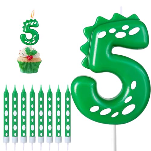 Geburtstagskerzen Zahlen 5, Dinosaurier Kerze 5. Geburtstag, Geburtstagskerzen kuchen mit 8 Lange Kerzen, Grün Kerzen Zahlen für Kuchen Dinosaurier Green Thema Party Deko Geburtstagskerzen Zahlen 5, Dinosaurier Kerze 5. Geburtstag, Geburtstagskerzen kuchen mit 8 Lange Kerzen, Grün Kerzen Zahlen für Kuchen Dinosaurier Green Thema Party Deko von BONHHC