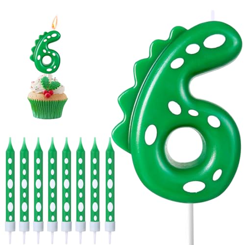 Geburtstagskerzen Zahlen 6, Dinosaurier Kerze 6. Geburtstag, Geburtstagskerzen kuchen mit 8 Lange Kerzen, Grün Kerzen Zahlen für Kuchen Dinosaurier Green Thema Party Deko Geburtstagskerzen Zahlen 6, Dinosaurier Kerze 6. Geburtstag, Geburtstagskerzen kuchen mit 8 Lange Kerzen, Grün Kerzen Zahlen für Kuchen Dinosaurier Green Thema Party Deko von BONHHC