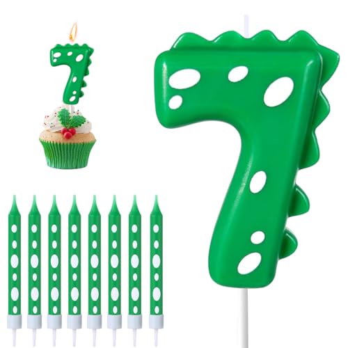 Geburtstagskerzen Zahlen 7, Dinosaurier Kerze 7. Geburtstag, Geburtstagskerzen kuchen mit 8 Lange Kerzen, Grün Kerzen Zahlen für Kuchen Dinosaurier Green Thema Party Deko Geburtstagskerzen Zahlen 7, Dinosaurier Kerze 7. Geburtstag, Geburtstagskerzen kuchen mit 8 Lange Kerzen, Grün Kerzen Zahlen für Kuchen Dinosaurier Green Thema Party Deko von BONHHC