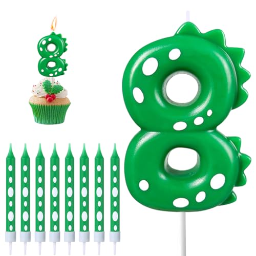 Geburtstagskerzen Zahlen 8, Dinosaurier Kerze 8. Geburtstag, Geburtstagskerzen kuchen mit 8 Lange Kerzen, Grün Kerzen Zahlen für Kuchen Dinosaurier Green Thema Party Deko Geburtstagskerzen Zahlen 8, Dinosaurier Kerze 8. Geburtstag, Geburtstagskerzen kuchen mit 8 Lange Kerzen, Grün Kerzen Zahlen für Kuchen Dinosaurier Green Thema Party Deko von BONHHC