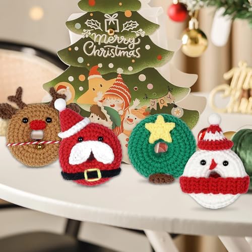BONJUME Weihnachtliches Häkeln, 4PCS Häkelset Strickset für Anfänger Weihnachten Rentier Häckeln Stricken für Anfänger Set mit Anleitung Häkelnadeln Garn Häkel Starter Crochet Set DIY-Handarbeiten von BONJUME