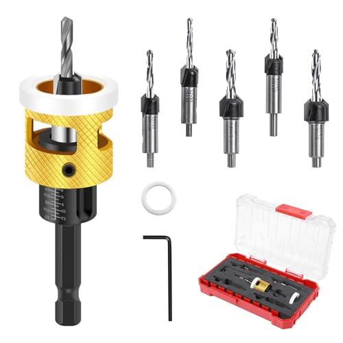 Bohrer Set mit Kegelsenker, 5PCS Senkbohrer Set Für Holz Einstellbarer Tiefenanschlag Aluminium Senker Holzbohrer Kegelsenker Bohrer Set - 3, 2 MM 3, 6 MM 4 MM 4, 4 MM 4, 8 MM von BONJUME