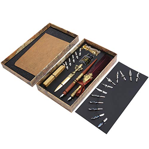 BONKZEBU Vintage Quill Stift und Tinten -Set, Stiftset, Kalligraphie -Füllfederhalte -Dip -und -Tinten -Set Zum Schreiben, für Handschriftliebhaber Geburtstag (SP248006R WEIN rot) von BONKZEBU