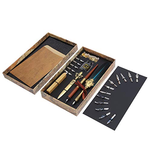 BONKZEBU Vintage Quill Stift und Tinten -Set, Stiftset, Kalligraphie -Füllfederhalte -Dip -und -Tinten -Set Zum Schreiben, für Handschriftliebhaber Geburtstag (SP248011R Lake Blue) von BONKZEBU