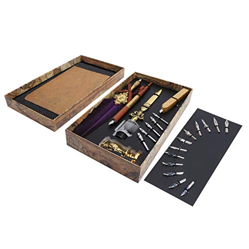 BONKZEBU Vintage Quill Stift und Tinten -Set, Stiftset, Kalligraphie -Füllfederhalte -Dip -und -Tinten -Set Zum Schreiben, für Handschriftliebhaber Geburtstag (SP248014R Purpur) von BONKZEBU