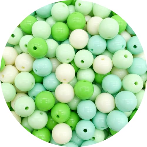 1000 Stück 6 mm gemischte Farben Acryl runde Perlen, sortierte Kunststoff-Kaugummi-Perlen mit Loch, Pastellfarben, lose Perlen, Großpackung für Schmuck, Heimwerken, Bastelbedarf (grüne Serie) von BONNY BOXX