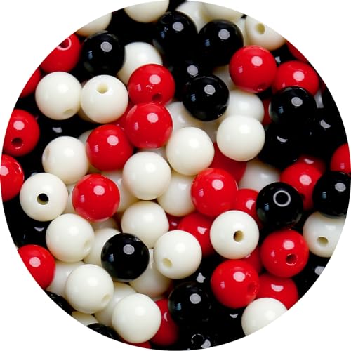 1000 Stück 6 mm gemischte Farben Acryl runde Perlen sortierte Kunststoff Kaugummi-Perlen mit Loch Pastell lose Perlen Bulk für Schmuck DIY Basteln Zubehör (rot schwarz Serie) von BONNY BOXX