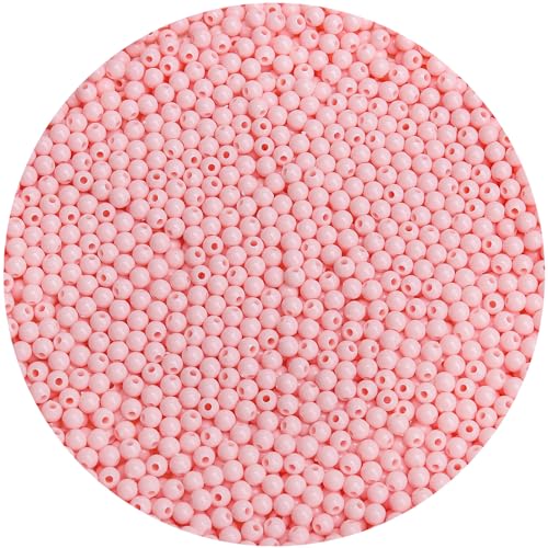 BONNY BOXX 2000 Stück 4 mm glatte hellrosa Acrylperlen, runde Acrylkugeln, Kaugummi-Perlen, klobige Perlen, Kunststoffharz-Perlen für Halskette und Armband, Bastelbedarf von BONNY BOXX