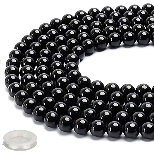38 Stück natürliche 10 mm Heilsteine, schwarzer Turmalin-Energiestein, runde lose Perlen, Halbedelstein-Perlen mit kostenloser elastischer Schnur für die Schmuckherstellung, DIY von BONNY BOXX