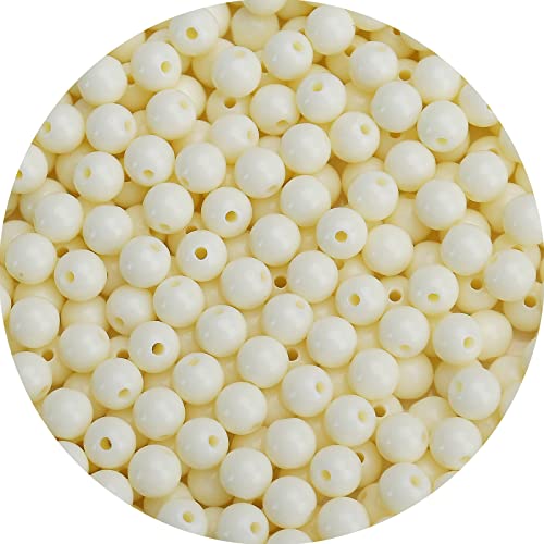500 Stück 8 mm glatte beige Acryl-runde Perlen, runde Acrylkugeln, Kaugummi-Perlen, dicke Perlen, Kunststoff-Harzperlen für Halskette und Armbänder, Bastelbedarf von BONNY BOXX