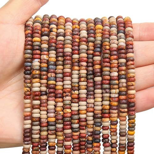 BONNY BOXX 1 Strang (150 Stück) natürliche 2 x 4 mm Picasso-rote türkisfarbene Rondelle-Perlen, natürliche Abakus-Scheibensteinperlen, lose Abstandshalter, Edelsteinperlen für DIY-Armbänder von BONNY BOXX