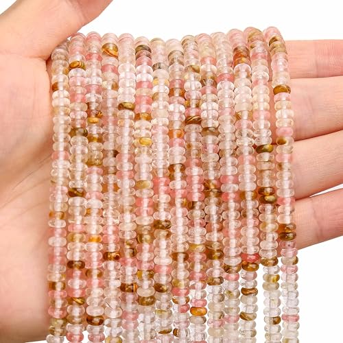 BONNY BOXX 1 Strang (150 Stück) natürliche 2 x 4 mm Wassermelonen-Rind-Rondell-Perlen, natürliche Abakus-Scheibensteinperlen, lose Abstandshalter, Edelsteinperlen für DIY-Armbänder, Halsketten von BONNY BOXX
