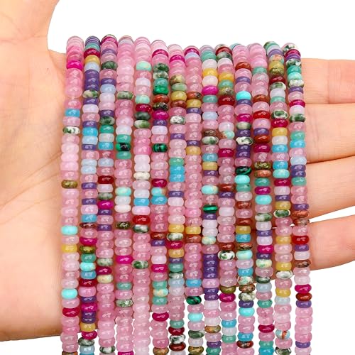 BONNY BOXX 1 Strang (150 Stück) natürliche 2 x 4 mm bunte Rondelle-Perlen, natürliche Abakus-Scheibensteinperlen, loser Abstandshalter, Edelstein für DIY-Armbänder, Halsketten, Schmuckherstellung von BONNY BOXX