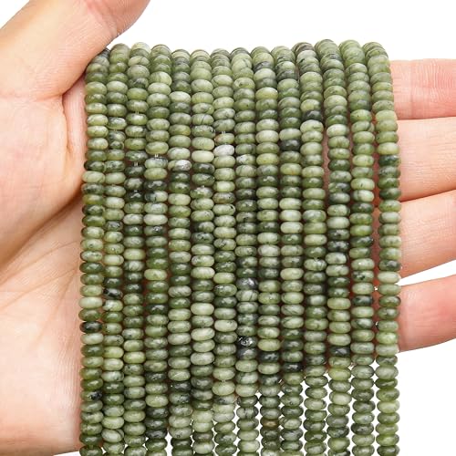 BONNY BOXX 1 Strang (150 Stück) natürliche 2 x 4 mm kanadische Jade-Rondelle-Perlen, natürliche Abakus-Scheibensteinperlen, lose Abstandshalter, Edelsteinperlen für DIY-Armbänder, Halsketten von BONNY BOXX