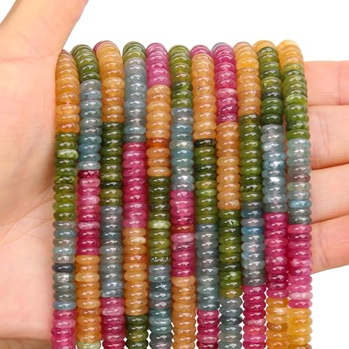 BONNY BOXX 1 Strang (150 Stück) natürliche 2 x 6 mm bunte Turmalin-Jade-Rondelle-Perlen, natürliche Abakus-Scheibensteinperlen, loser Abstandshalter, Edelstein für DIY-Armbänder, Halsketten von BONNY BOXX