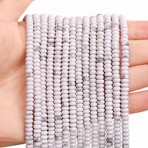 BONNY BOXX 1 Strang (150 Stück) natürliche Howlith Rondelle-Perlen, 2 x 4 mm, natürliche Abakus-Scheibensteinperlen, lose Abstandshalter, Edelsteinperlen für DIY-Armbänder, Halsketten von BONNY BOXX
