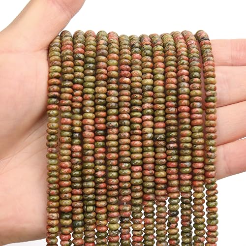 BONNY BOXX 1 Strang (150 Stück) natürliche Unakit-Rondelle-Perlen, 2 x 4 mm, natürliche Abakus-Scheibensteinperlen, lose Abstandshalter, Edelsteinperlen für DIY-Armbänder, Halsketten von BONNY BOXX