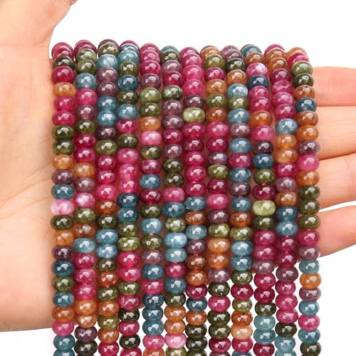 BONNY BOXX 1 Strang natürliche 4 x 6 mm bunte Turmalin-Rondelle-Perlen, natürliche Abakus-Scheibensteinperlen, lose Abstandshalter, Edelsteinperlen für DIY-Armbänder, Halsketten, Schmuckherstellung von BONNY BOXX