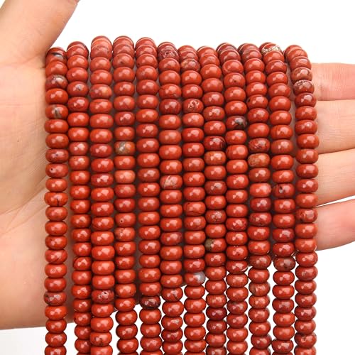 BONNY BOXX 1 Strang natürliche 4 x 6 mm rote Jaspis-Rondelle-Perlen, natürliche Abakus-Scheibensteinperlen, lose Abstandshalter, Edelsteinperlen für DIY-Armbänder, Halsketten, Schmuckherstellung von BONNY BOXX